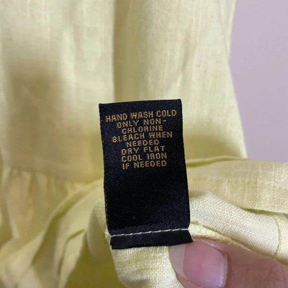 lee yellow linen blend peplum button front top womens size L short sleeve - Picture 7 of 11